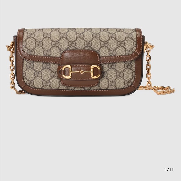 AUTHENTIC GUCCI  Horsebit 1955 leather & Coated Canvas crossbody - Picture 13 of 16